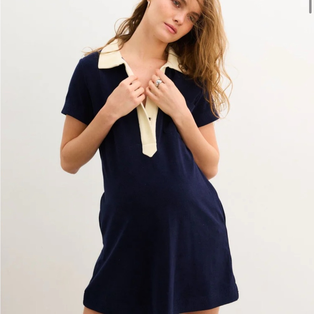 Hatch Medium Navy and Cream Polo Dress